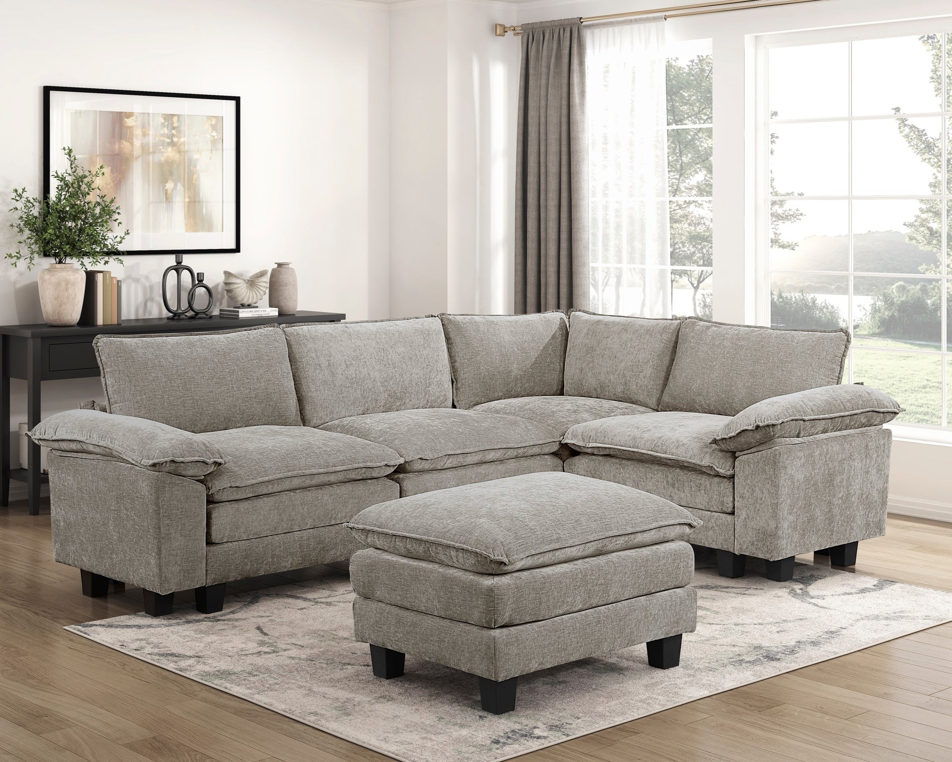 Modern Style Ottoman Chenille Fabric Upholstery Contemporary Living Room Furniture 1pc Durable Plywood Plush Comfort