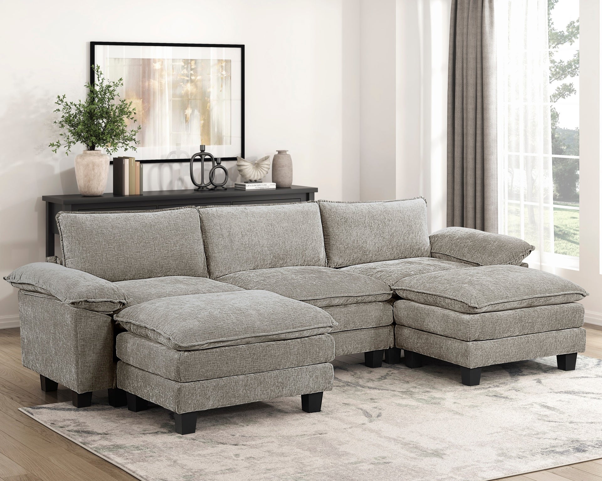 Modern Style Ottoman Chenille Fabric Upholstery Contemporary Living Room Furniture 1pc Durable Plywood Plush Comfort