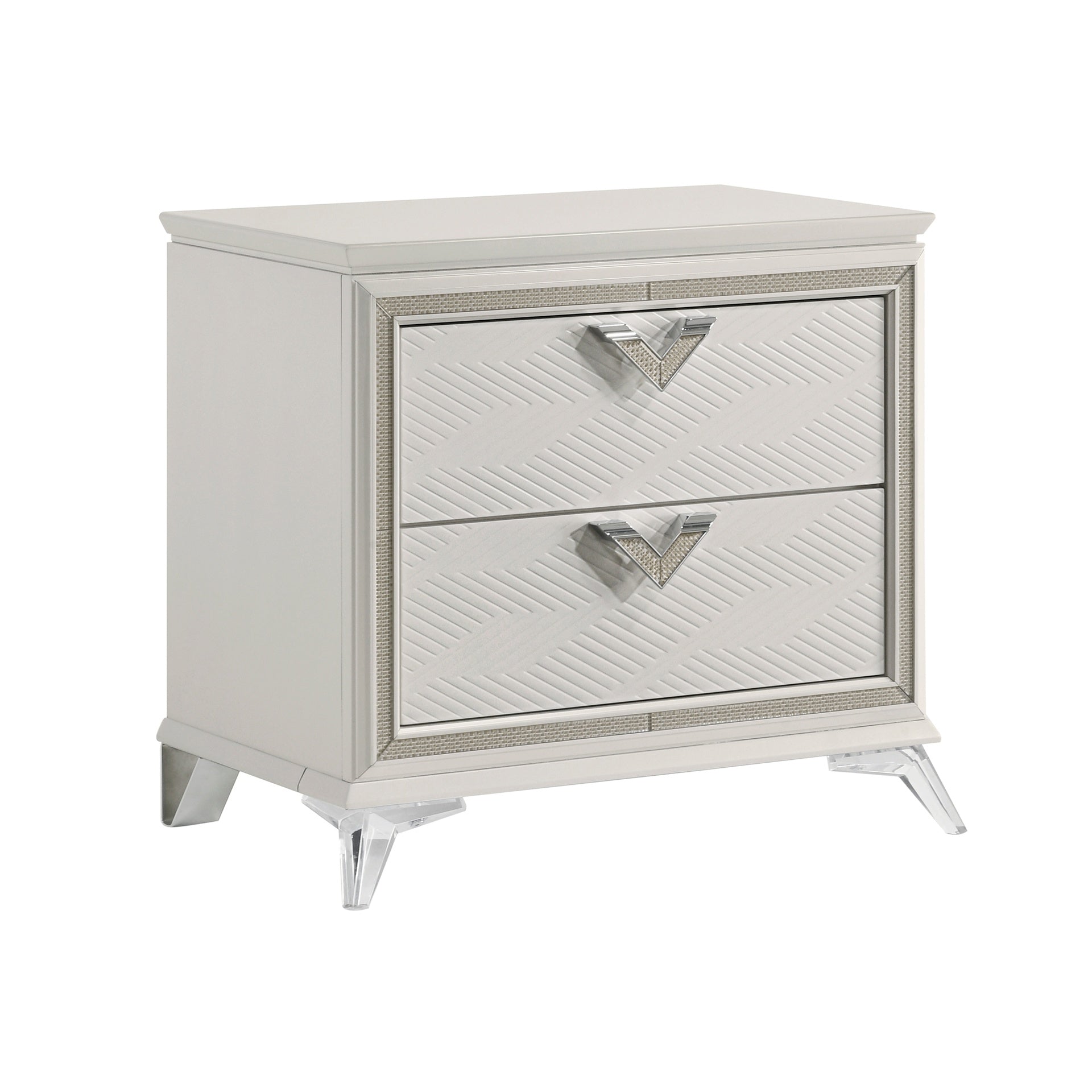 Antique White Finish Nightstand 2-Drawers Storage Modern Luxury Bedroom Furniture 1pc