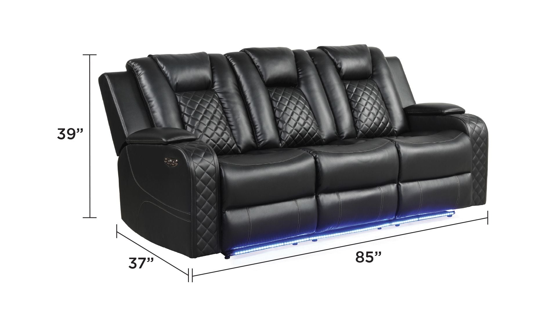 BENZ LED & Power Recliner 3 PC Made With Faux Leather in Black (NJ INVENTORY)