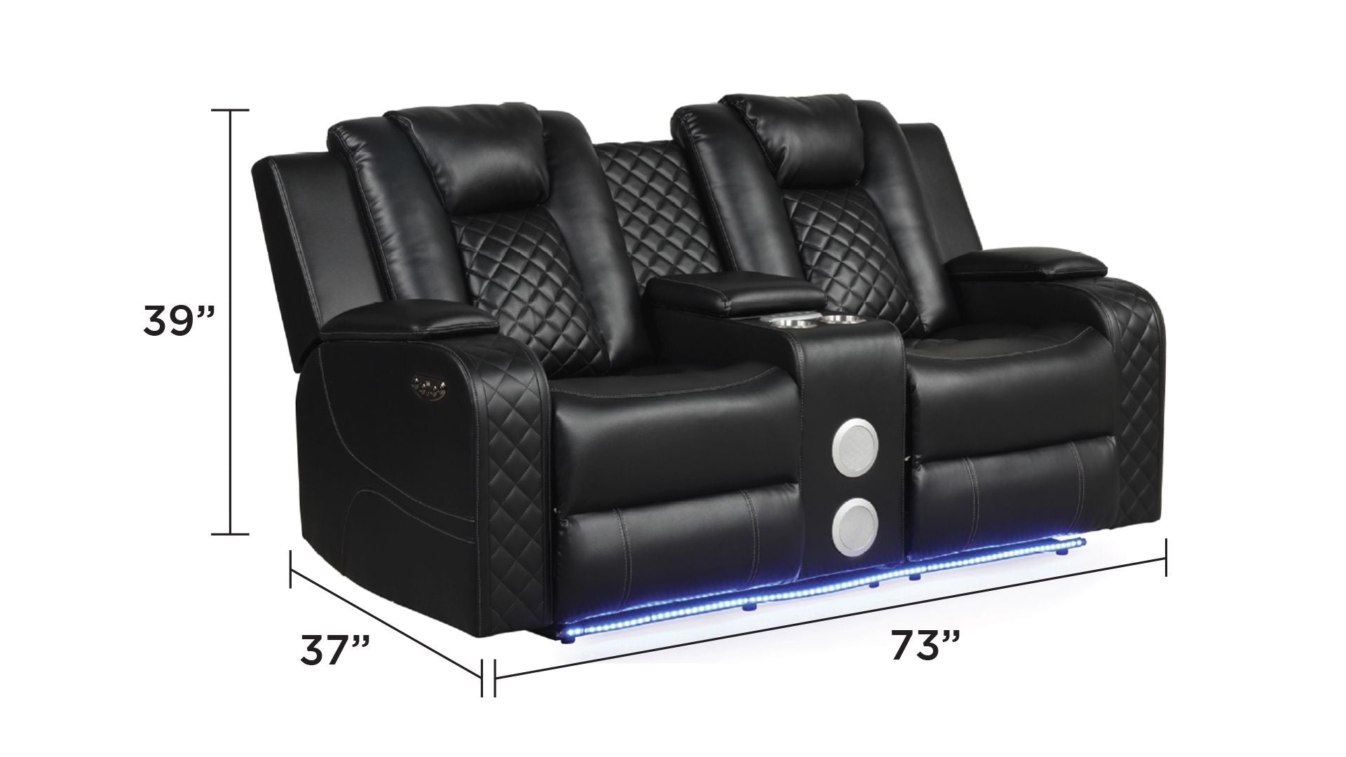 BENZ LED & Power Recliner 3 PC Made With Faux Leather in Black (NJ INVENTORY)