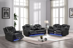 BENZ LED & Power Recliner 3 PC Made With Faux Leather in Black (NJ INVENTORY)
