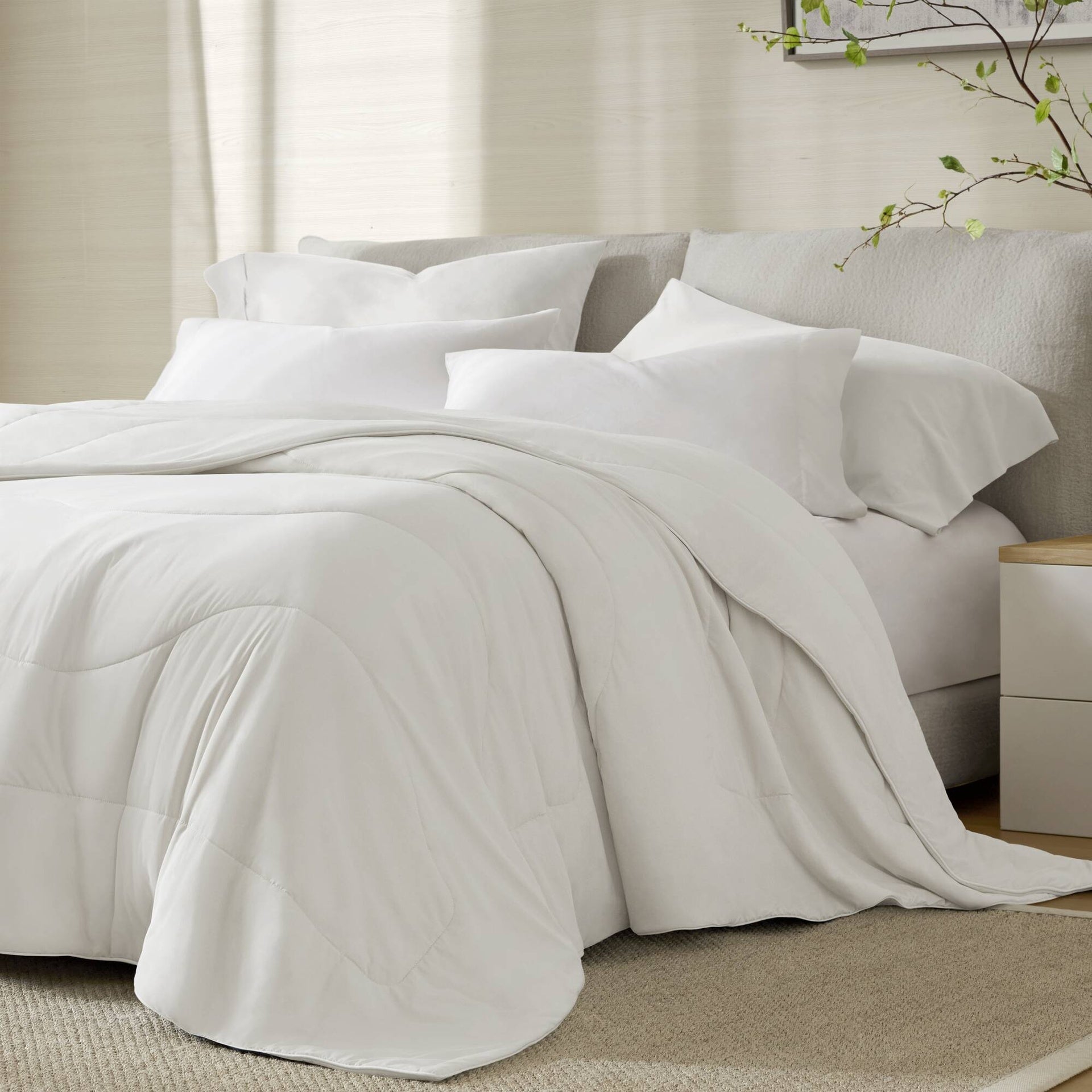 1-Piece Full/Queen Reversible Tencel Comforter Blanket,White
