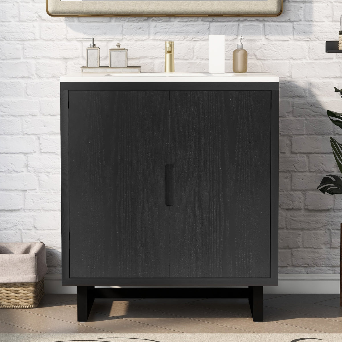 30" Bathroom vanity Set with Sink, Combo Cabinet, Bathroom Storage Cabinet, Solid Wood Frame(The same with SV000008AAB-1)