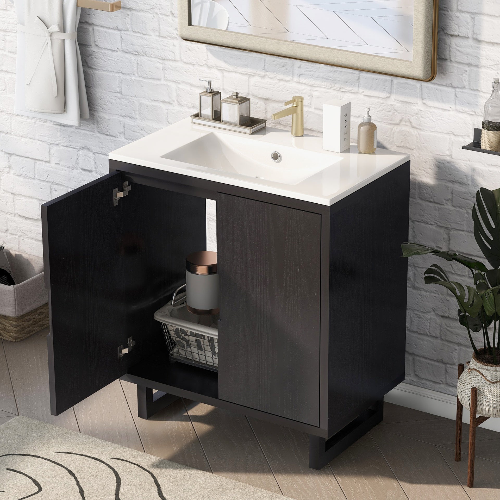 30" Bathroom vanity Set with Sink, Combo Cabinet, Bathroom Storage Cabinet, Solid Wood Frame(The same with SV000008AAB-1)