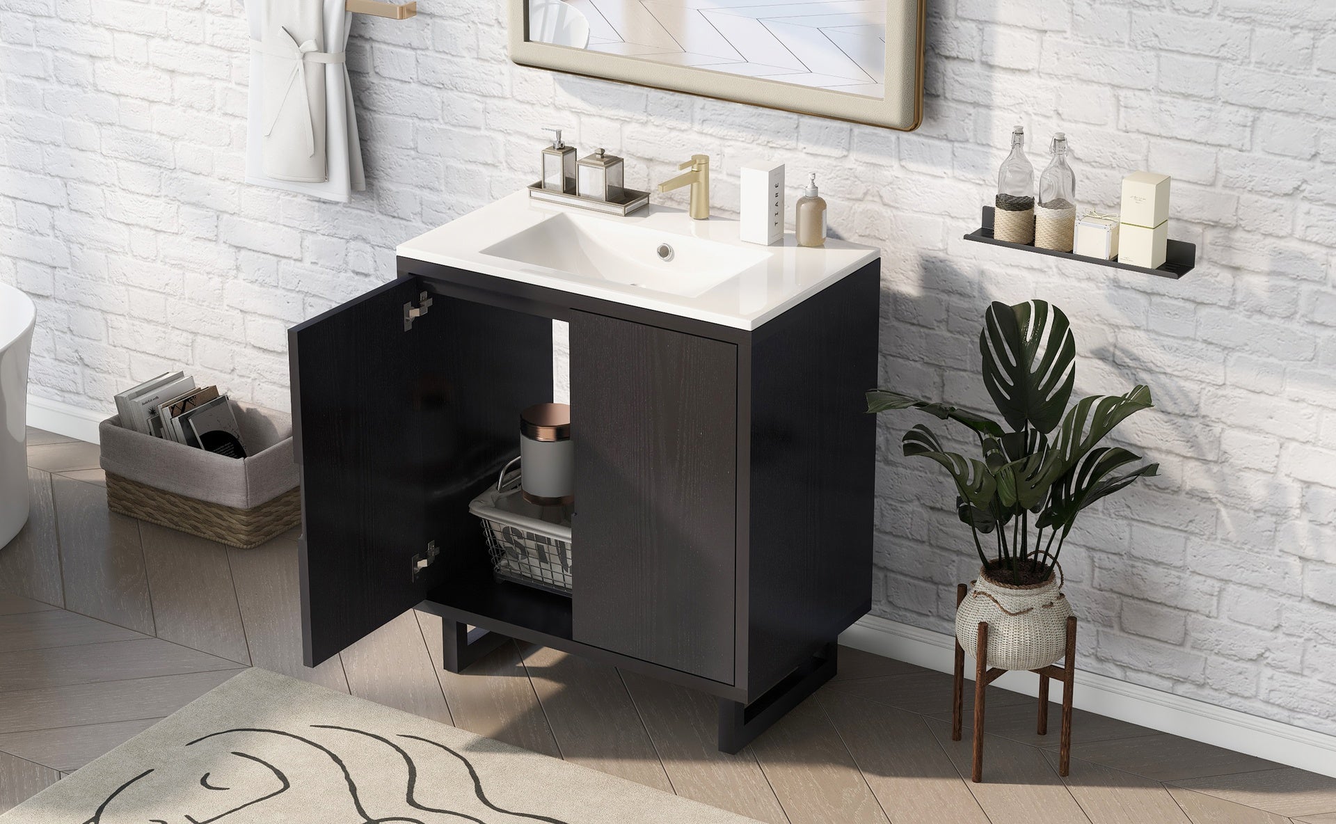 30" Bathroom vanity Set with Sink, Combo Cabinet, Bathroom Storage Cabinet, Solid Wood Frame(The same with SV000008AAB-1)