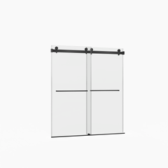 56-60"W x 70"H Frameless Double Sliding Shower Door,5/16" (8mm) Thick SGCC Tempered Clear Glass,Double Side Easy Clean Coat, Matte Black Finished With Buffer