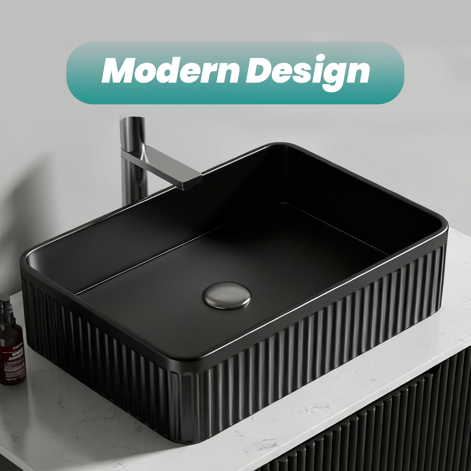 BB17, Integrated Black Ceramic Basin, Drain and faucet NOT Included