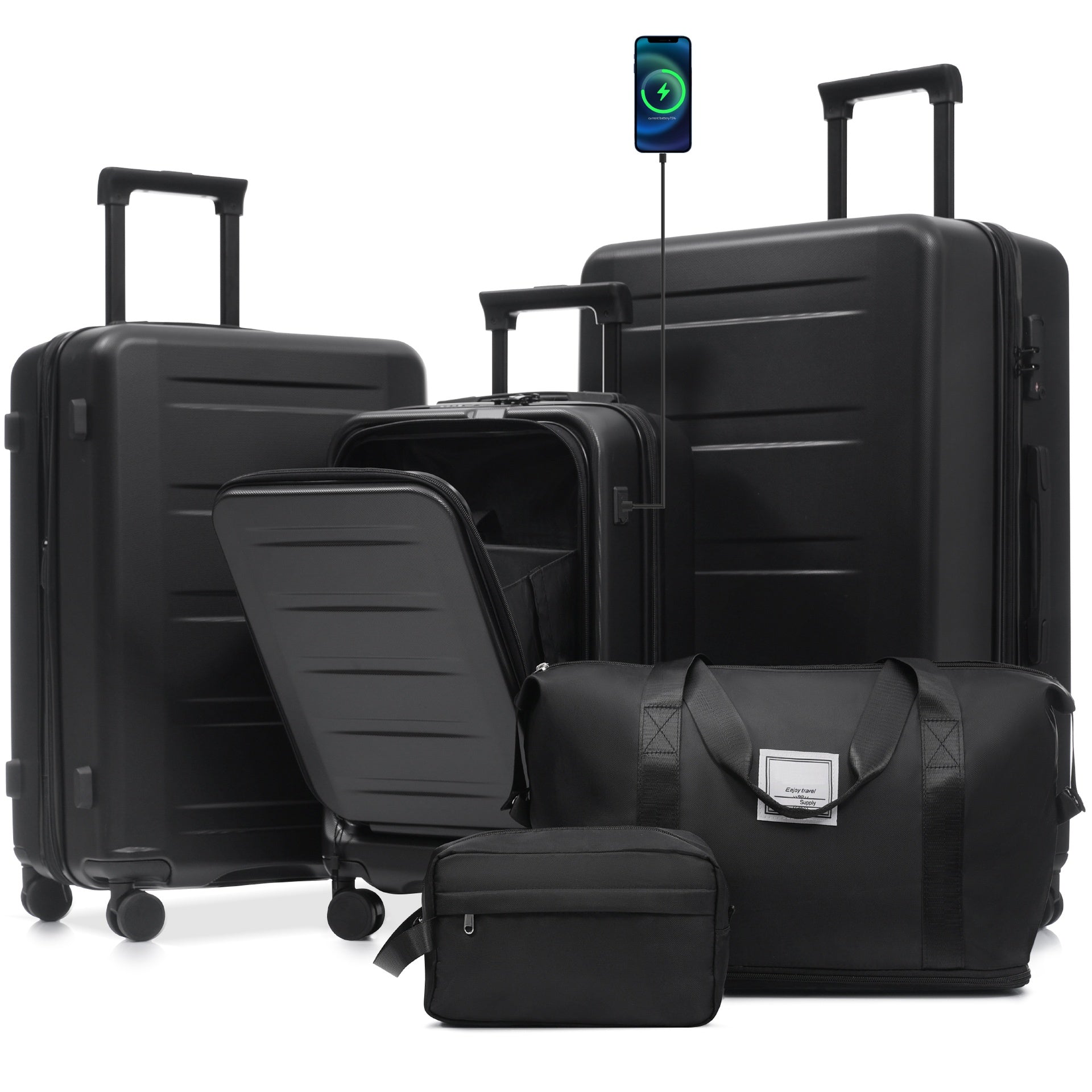 Luggage Sets 5 Piece with Front Opening, Hardside Expandable Carry On Suitcase Set with Double Spinner Wheel, Lightweight Travel Luggage with USB Port,TSA Locks(20"24"28")