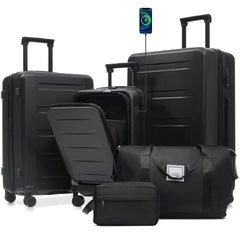 Luggage Sets 5 Piece with Front Opening, Hardside Expandable Carry On Suitcase Set with Double Spinner Wheel, Lightweight Travel Luggage with USB Port,TSA Locks(20"24"28")