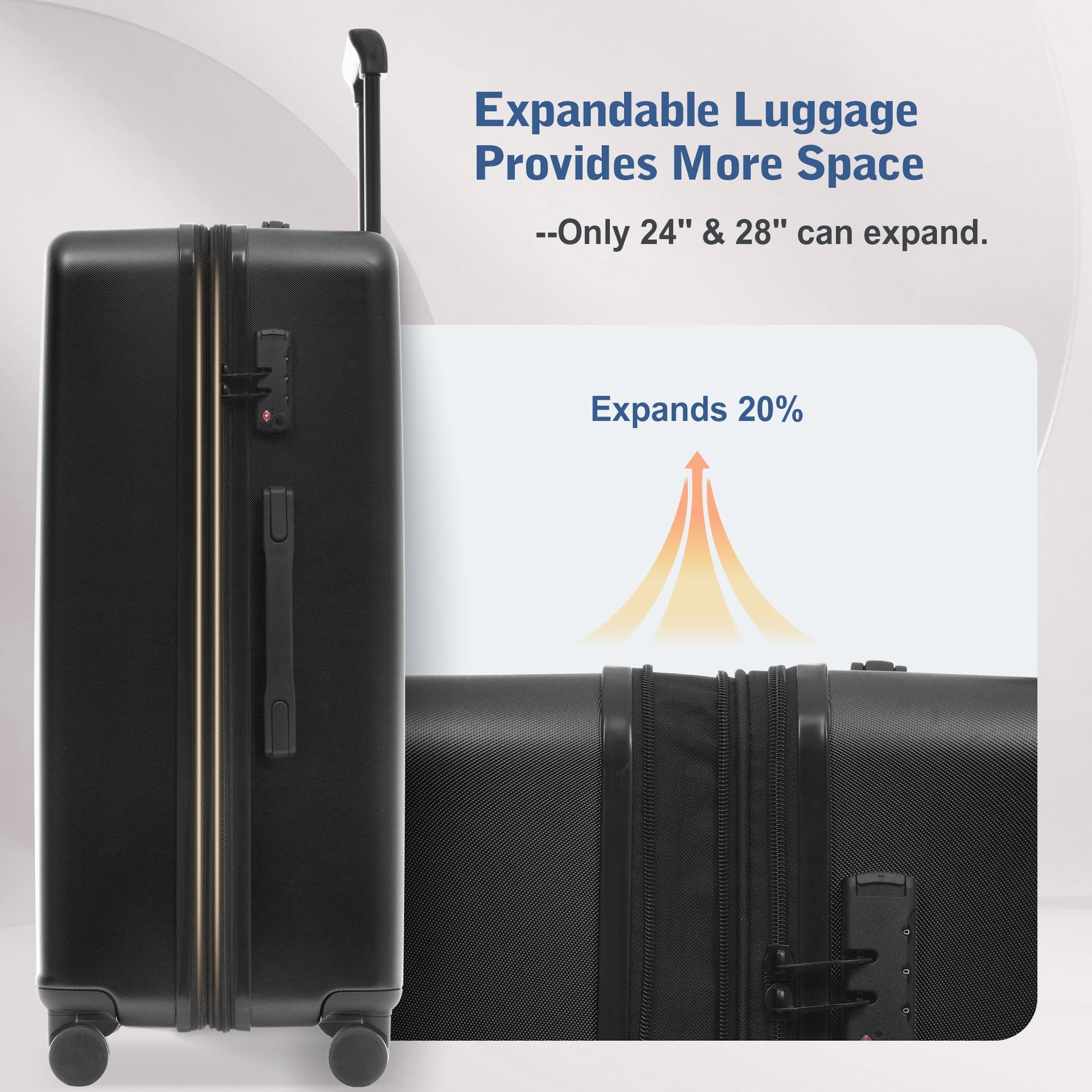 Luggage Sets 5 Piece with Front Opening, Hardside Expandable Carry On Suitcase Set with Double Spinner Wheel, Lightweight Travel Luggage with USB Port,TSA Locks(20"24"28")