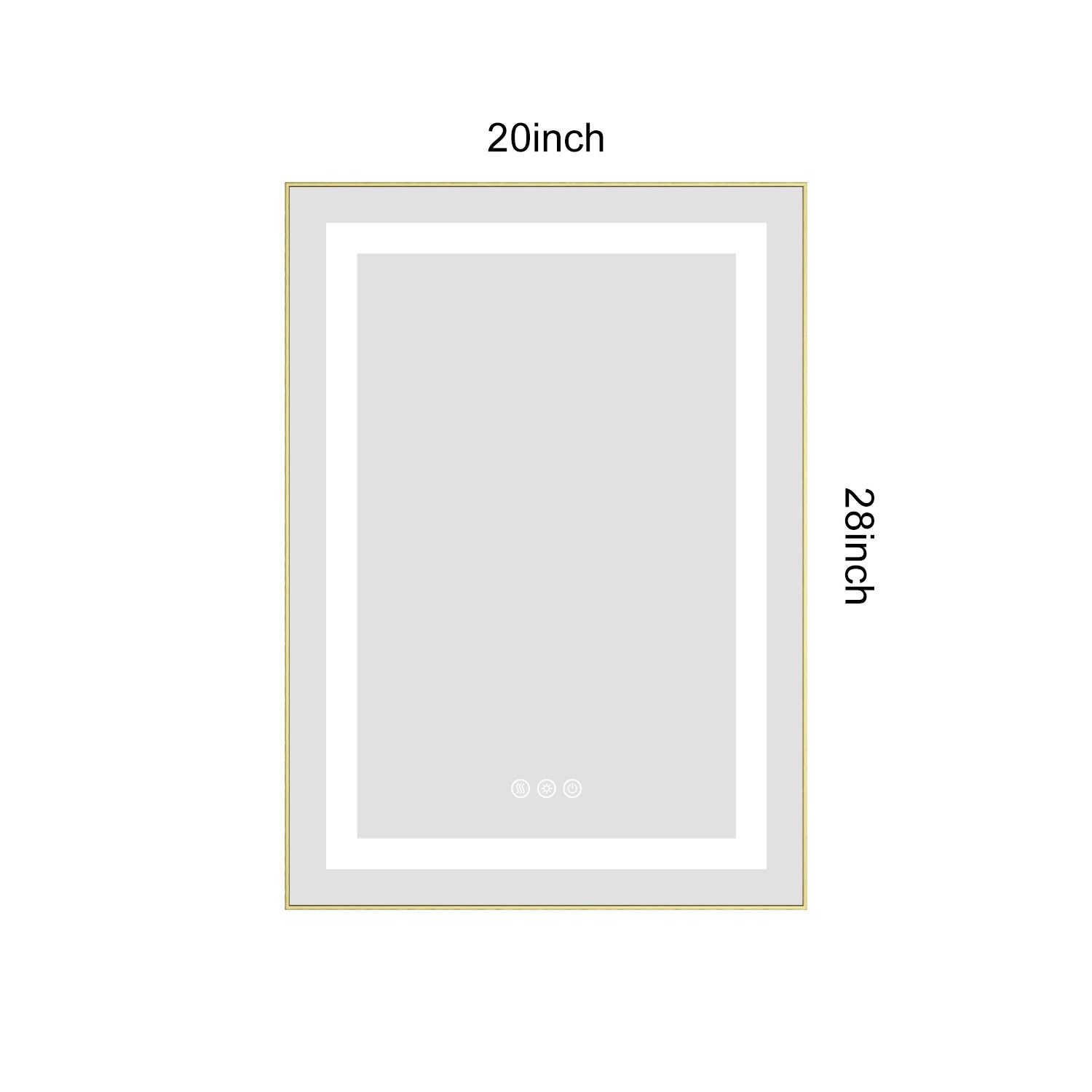 20 x 28 Inch LED Bathroom Mirror with Front and Backlight, Wall Mounted Vanity Mirror with Aluminum Frame, Anti-Fog, Memory, 3 Colors, Stepless Dimmable