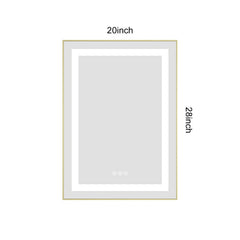 20 x 28 Inch LED Bathroom Mirror with Front and Backlight, Wall Mounted Vanity Mirror with Aluminum Frame, Anti-Fog, Memory, 3 Colors, Stepless Dimmable