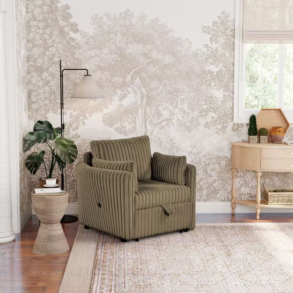 Contemporary Style 1pc Chair Curved Arms USB Charging Port Modular Design Faux Fur Polyester Fiber Brown Finish Primary Living Room