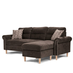 Reversible Sectional Set W/ 2 Accent Pillows in Tan