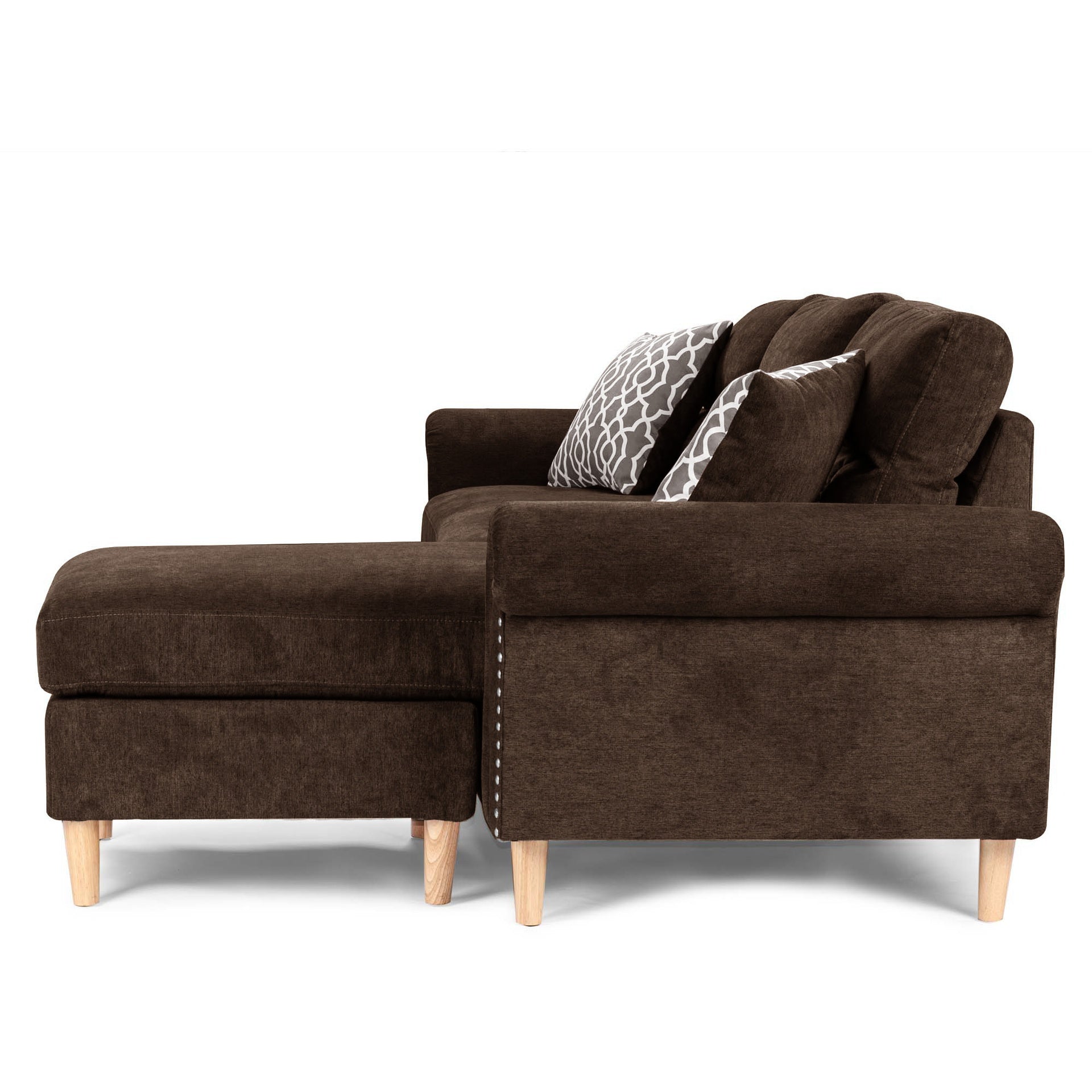Reversible Sectional Set W/ 2 Accent Pillows in Tan