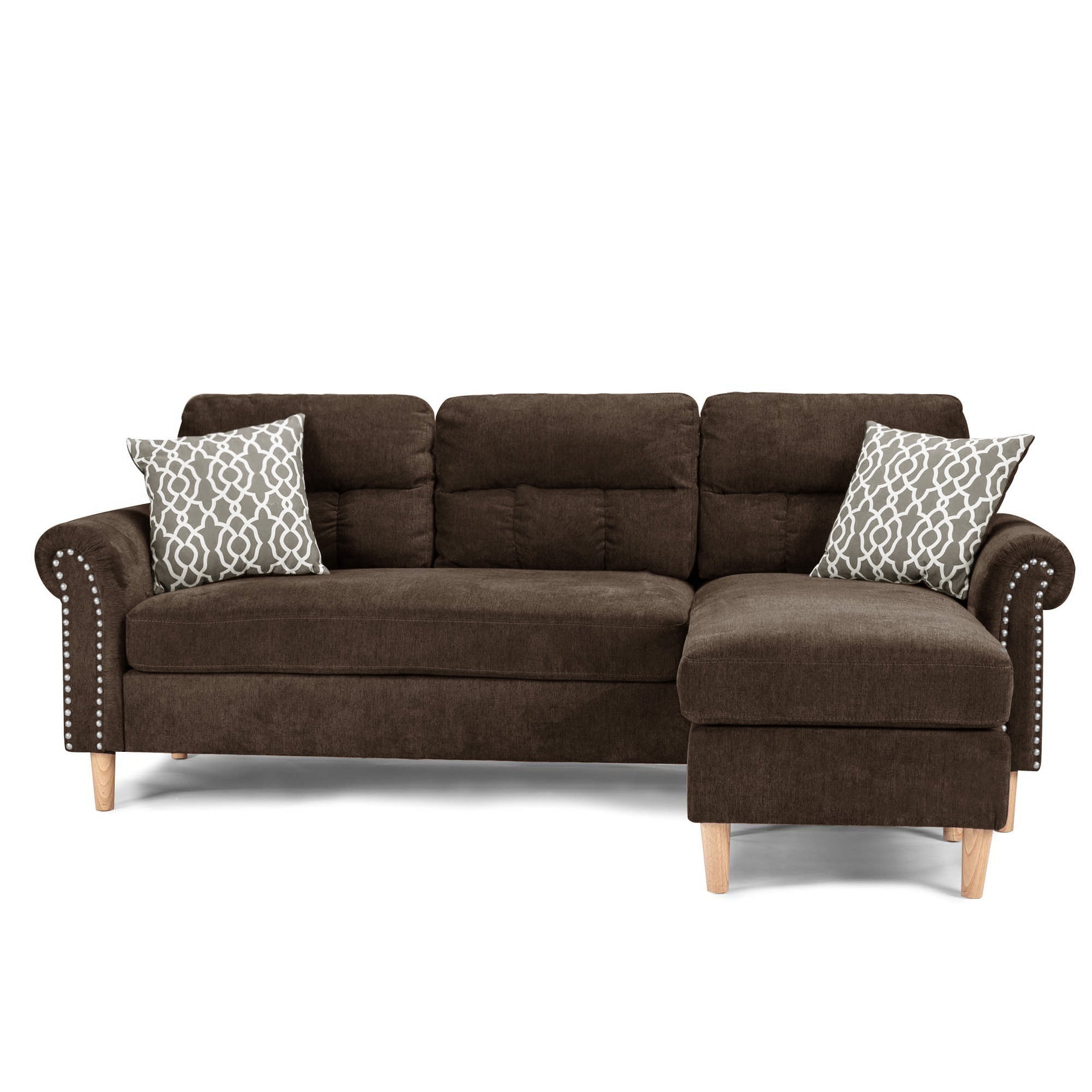 Reversible Sectional Set W/ 2 Accent Pillows in Tan