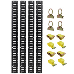 12PCS E Track Tie-Down Rail Kit, Trucks, Vans, Garages, Trailer Tie Down System,4 Pack 5ft Horizontal E-Track , 4 Pack Steel O-Ring Anchors,4 Pack Ratchet Straps