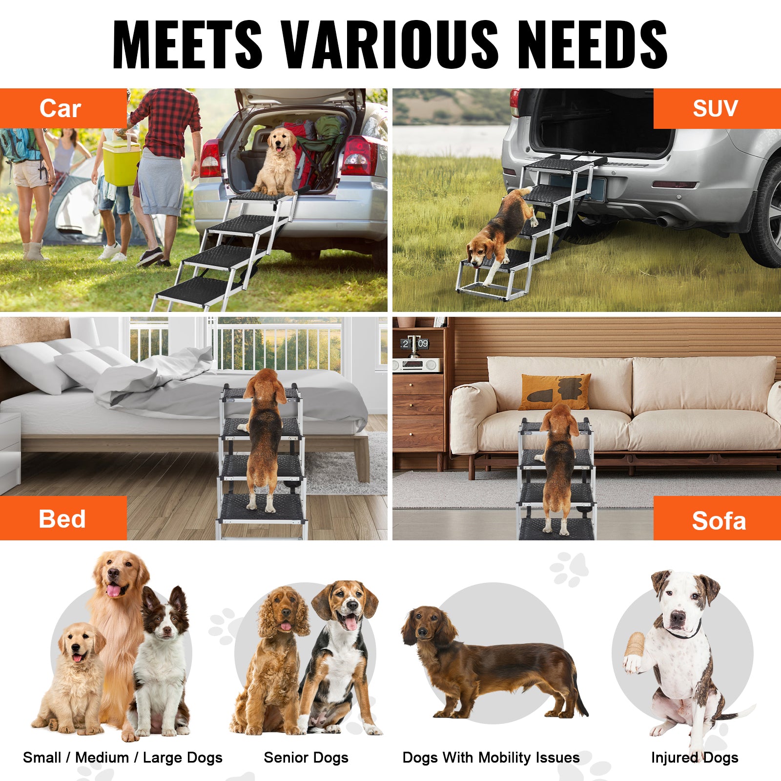 Dog Stair for Cars 4-step Folding Dog Steps Aluminum Loads up to 150 lbs