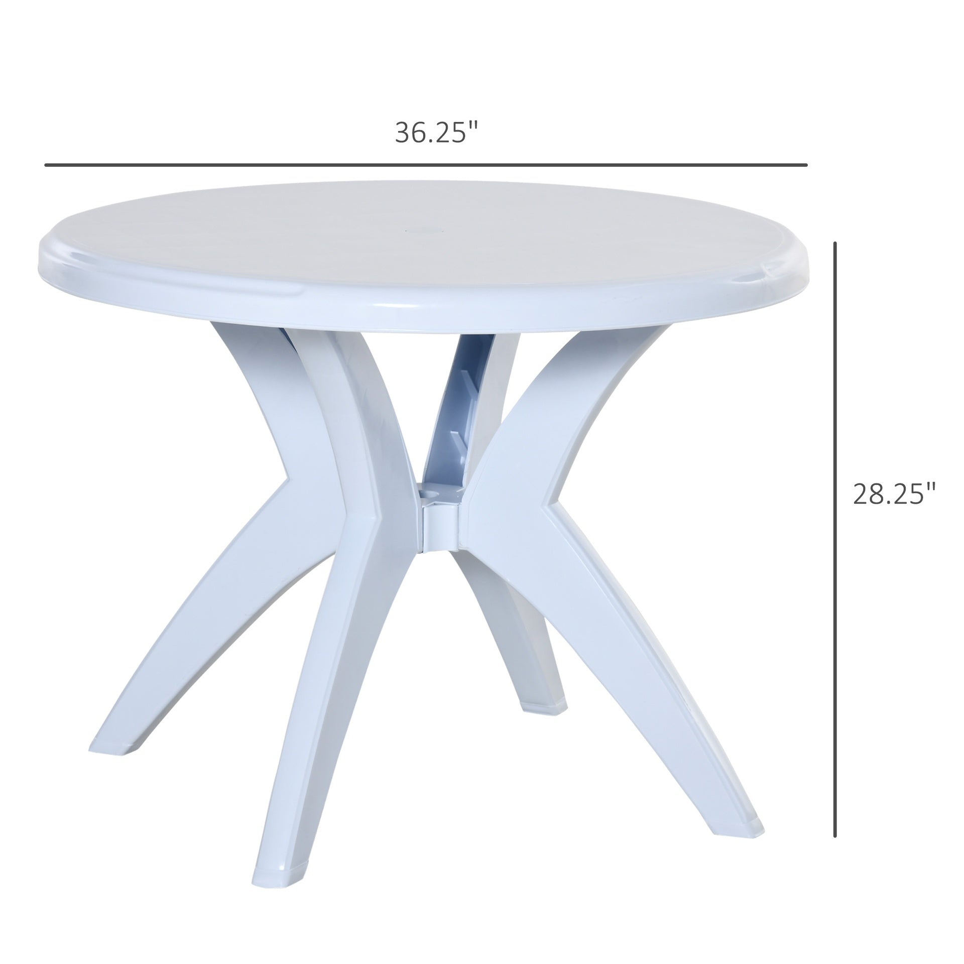 Outsunny 36.25" Dia Round Plastic Patio Table with Umbrella Hole, Outdoor Bistro Dining Table, for Bar, Garden, Backyard, Poolside, Yard, White