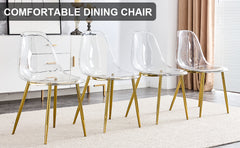 Modern simple transparent dining chair plastic chair armless crystal chair Nordic creative makeup stool negotiation chair Set of 4 and plating metal leg of goldenW115191501 ,TW-1200