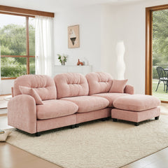 Modular Sectional L Shaped Couch With Ottoman, Premium Chenille Fabric,Tufted Cushion Backrest Design,Ergonomic Design  Easy Install,Fits Bedrooms,Living Rooms Reading Nooks,Pink