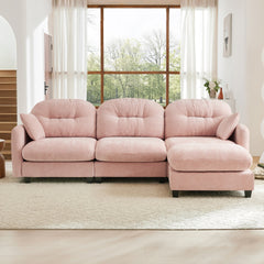 Modular Sectional L Shaped Couch With Ottoman, Premium Chenille Fabric,Tufted Cushion Backrest Design,Ergonomic Design  Easy Install,Fits Bedrooms,Living Rooms Reading Nooks,Pink