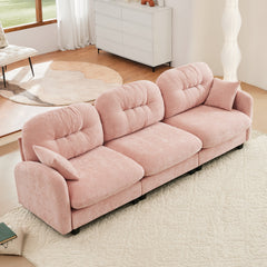 Three-Seate Modular Sectional Couch,Soft Chenille Fabric High-Density Foam,Tufted Cushion Backrest Design Ergonomic Design,Elegant Armrests,High Quality Wooden Base,Fits Bedrooms Living Rooms,Pink