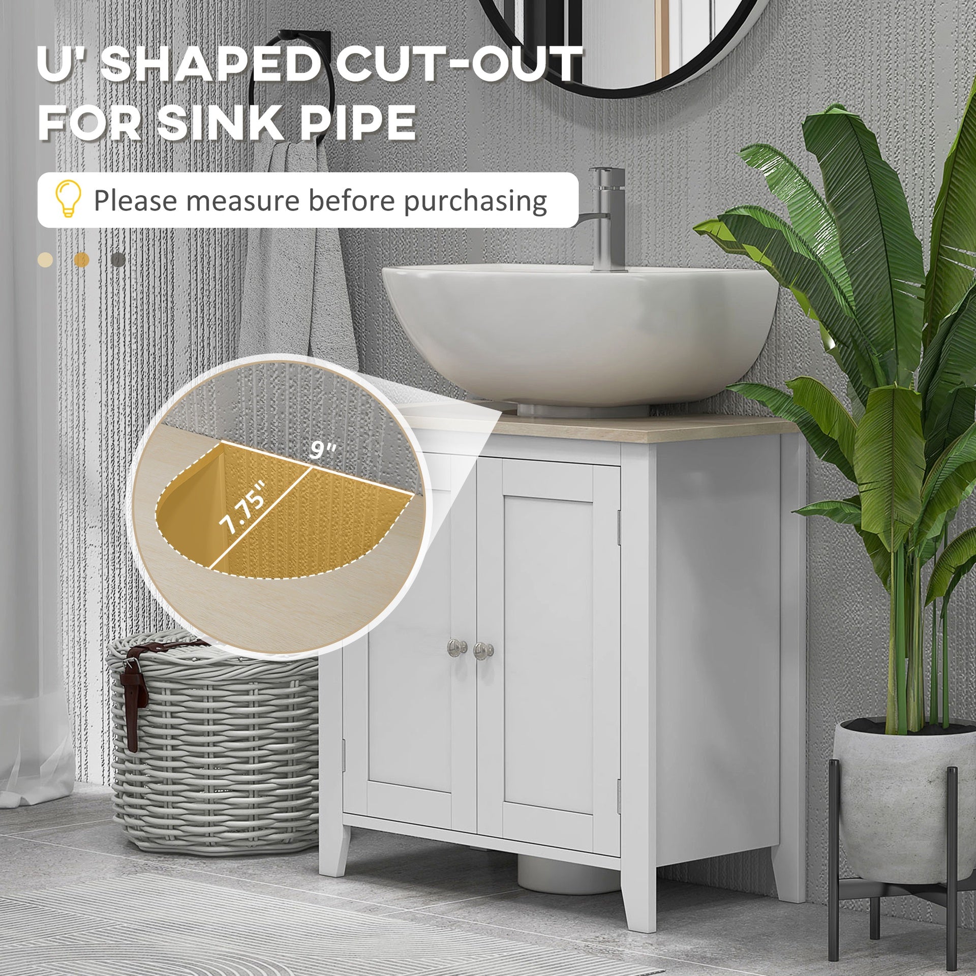 kleankin Pedestal Sink Storage Cabinet, Under Sink Cabinet, Bathroom Vanity Cabinet with U-Shape and Adjustable Internal Shelf, White