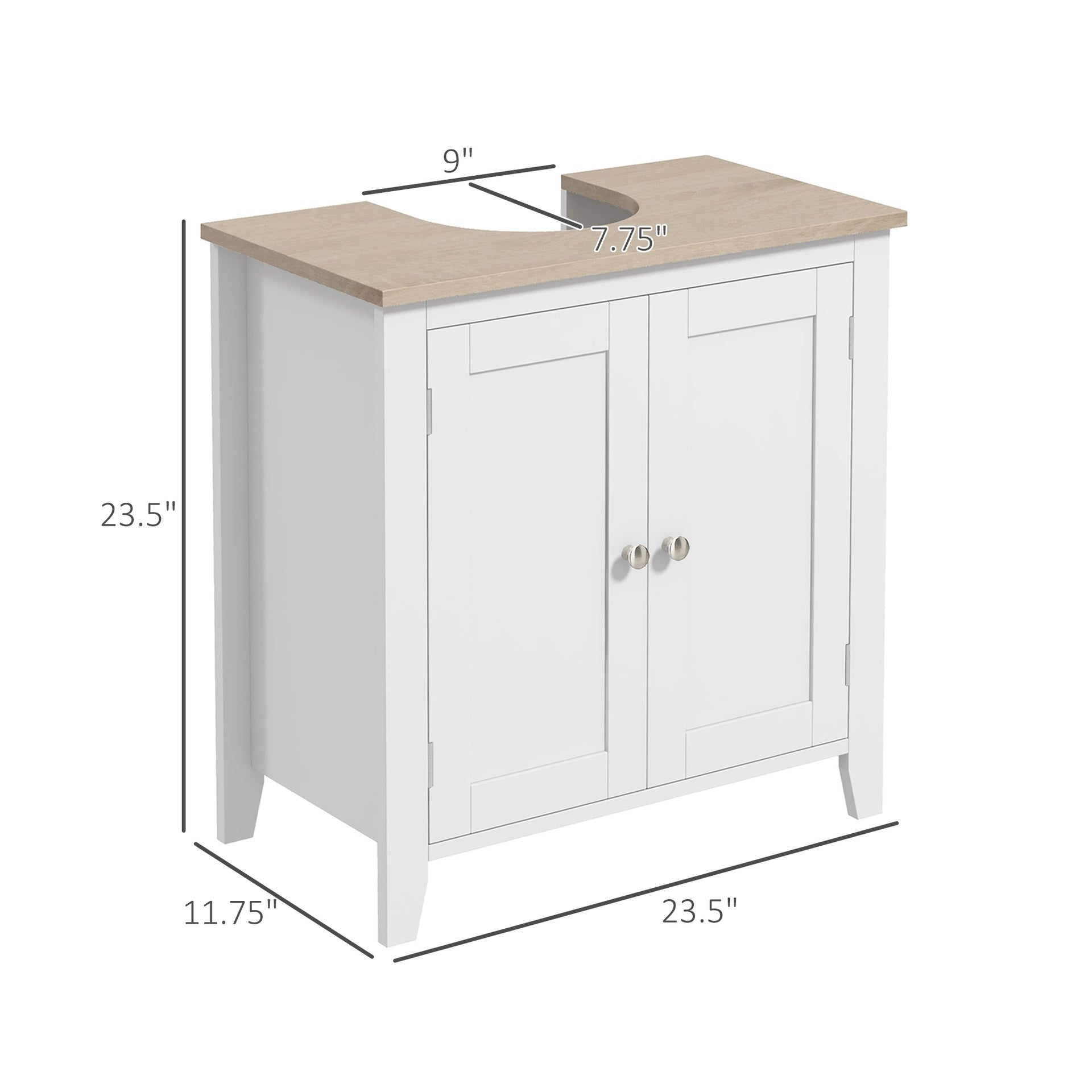 kleankin Pedestal Sink Storage Cabinet, Under Sink Cabinet, Bathroom Vanity Cabinet with U-Shape and Adjustable Internal Shelf, White