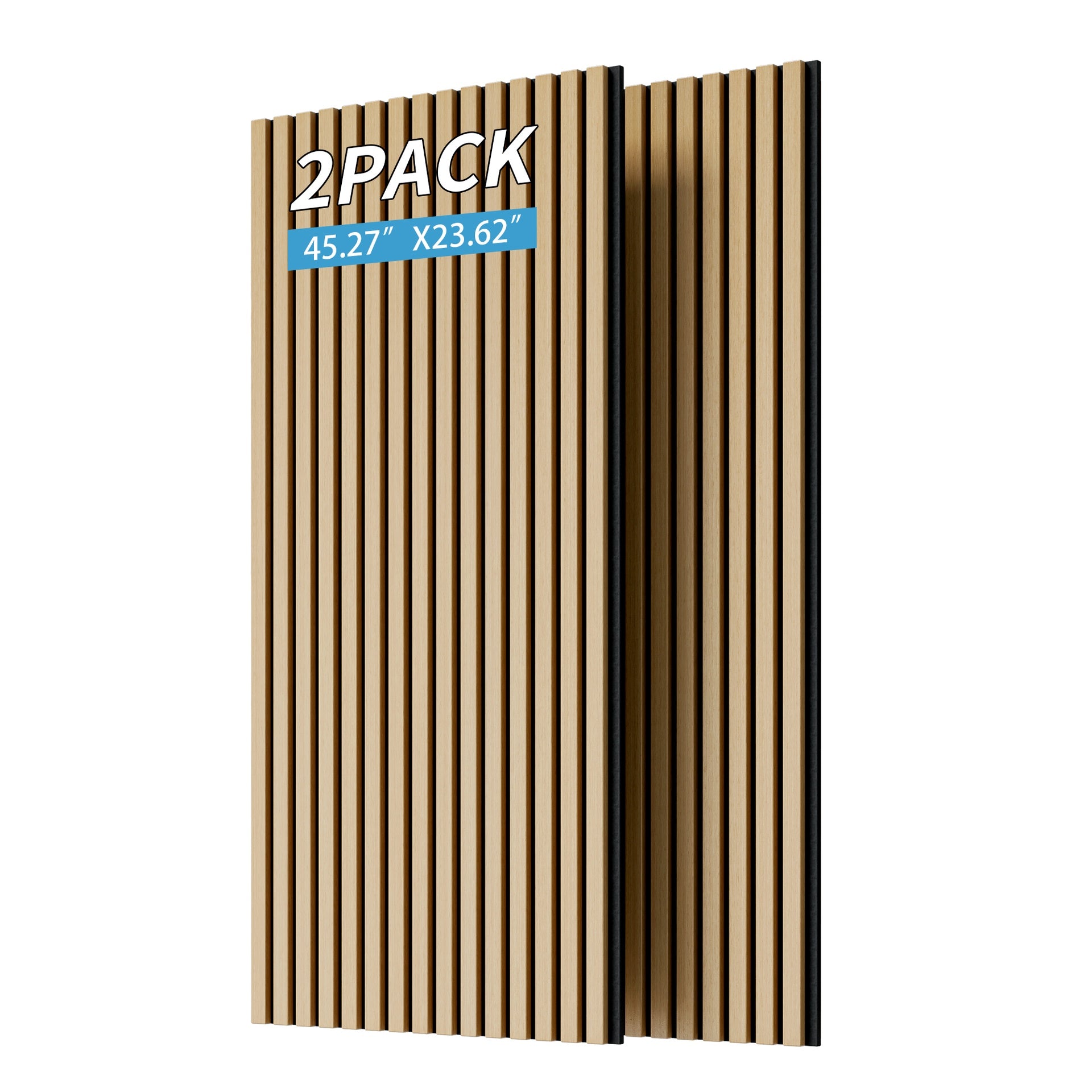 Wood Panels for Wall Slat Wall Panels, 2PC Wood Slat Acoustic Panels for Wall and Ceiling - 3D Fluted Sound Absorbing Panel with Three Sides Fully Wrapped on  Wood Finish -45.27''X23.62''(White Oak)