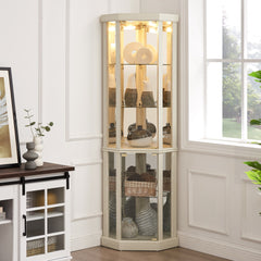 Corner Lighted Curio Cabinet Corner Glass Cabinet Lighted Curio Cabinet Corner Display Case for Living Room, Curio Cabinet, Antique collection, Wine,Bar Glass Storage Light Included,Antique White