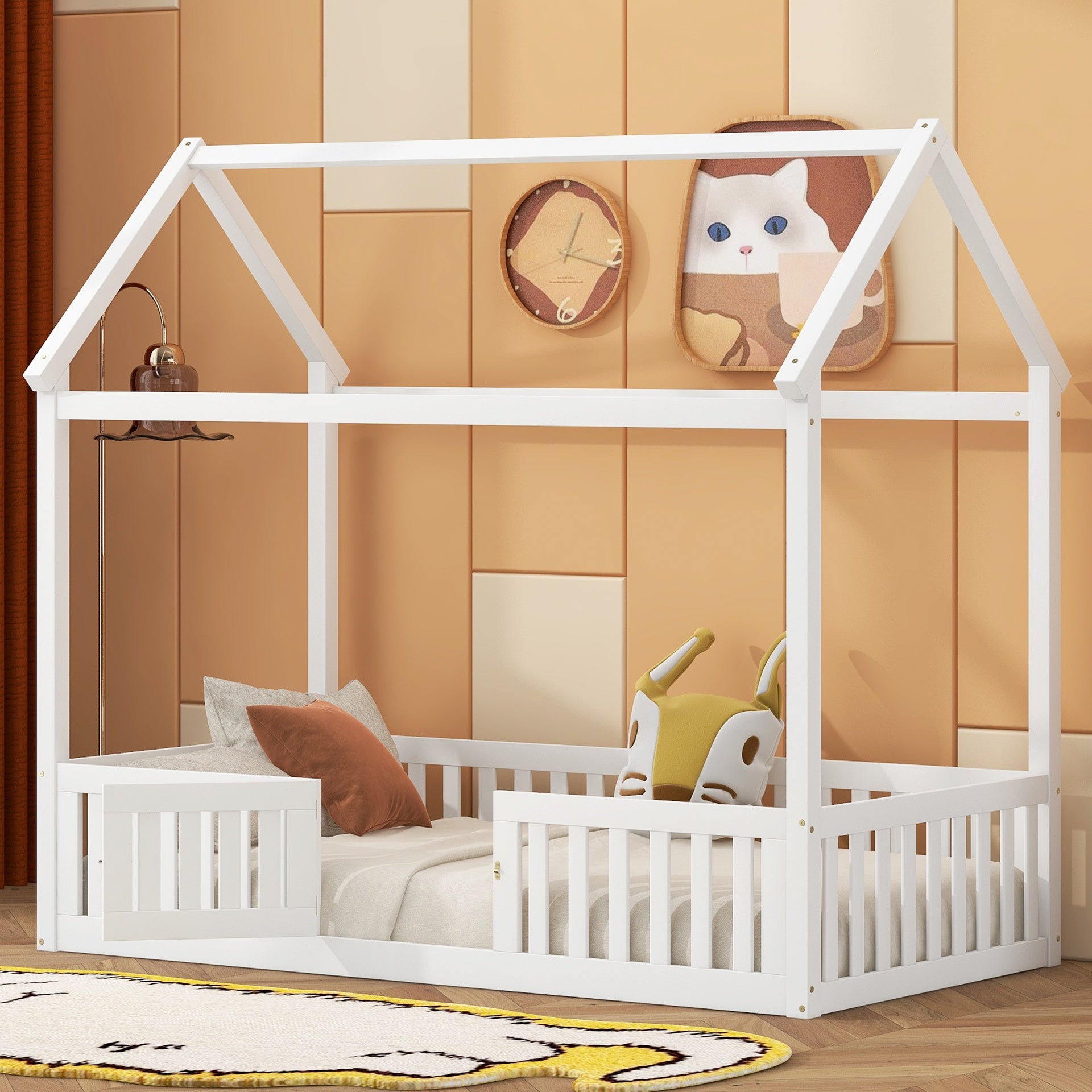Twin size Loft Bed Wood Bed with Two Storage Boxes - Espresso
