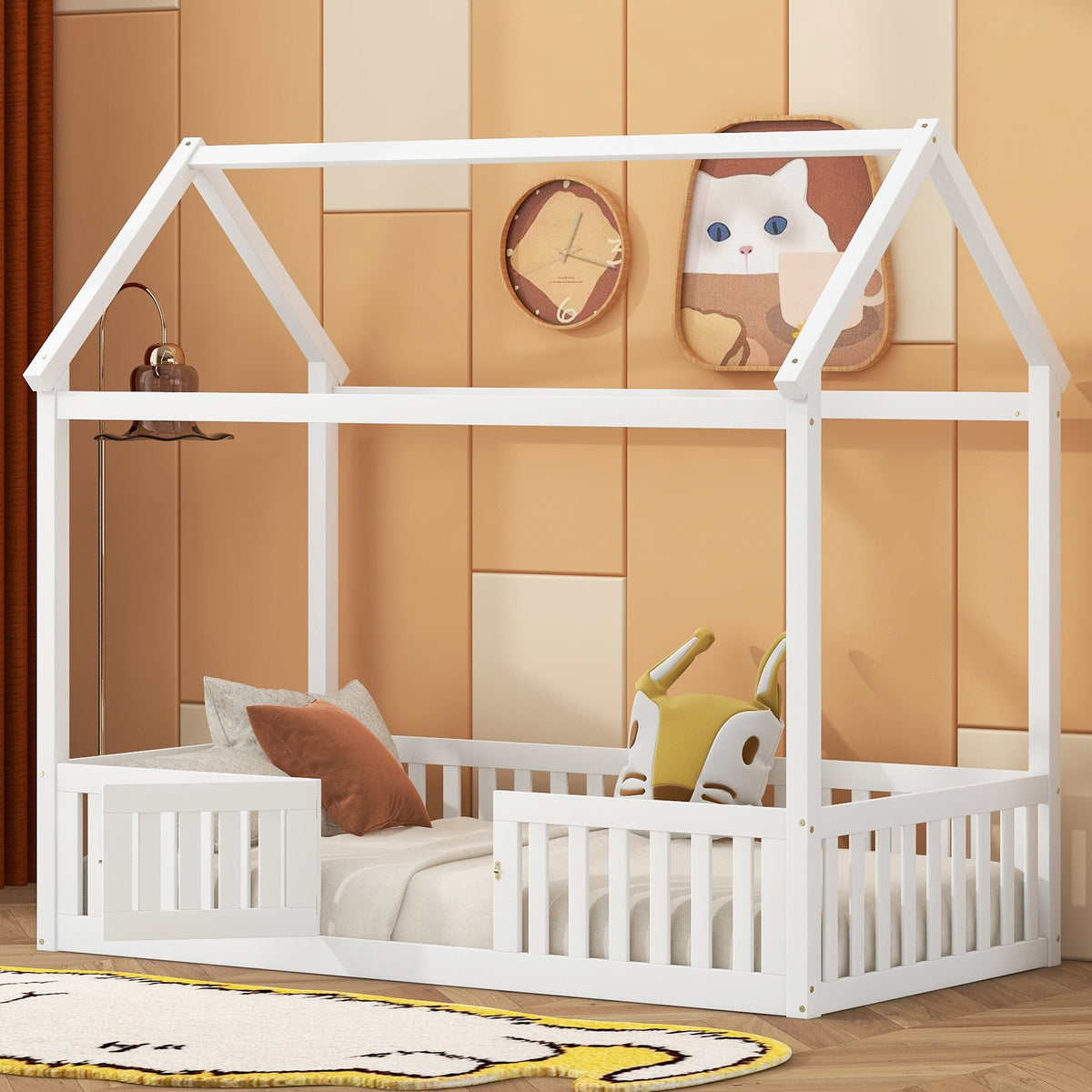 Twin size Loft Bed Wood Bed with Two Storage Boxes - Espresso