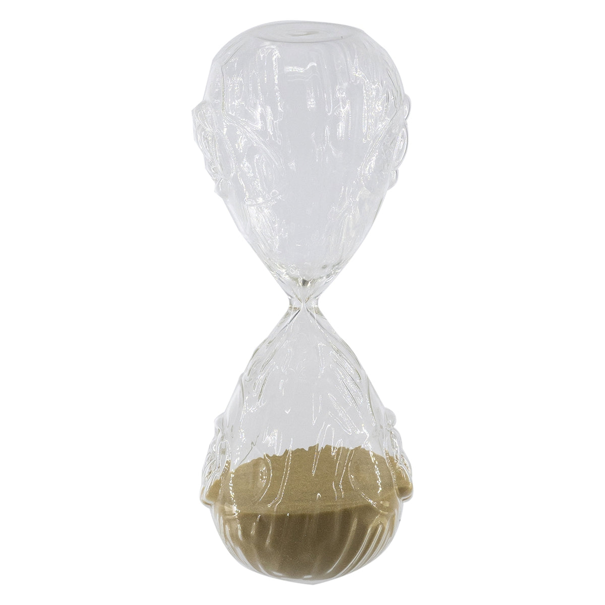 Set of 2  3.9x3.9x10" 45-Minute Clear Rose Embossed Hourglass, Black/Tan Sand
