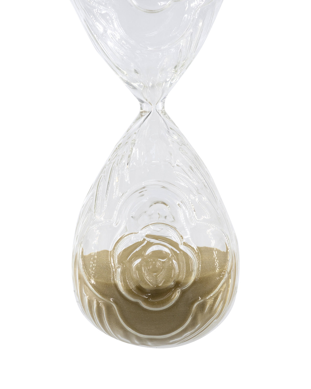 Set of 2  3.9x3.9x10" 45-Minute Clear Rose Embossed Hourglass, Black/Tan Sand