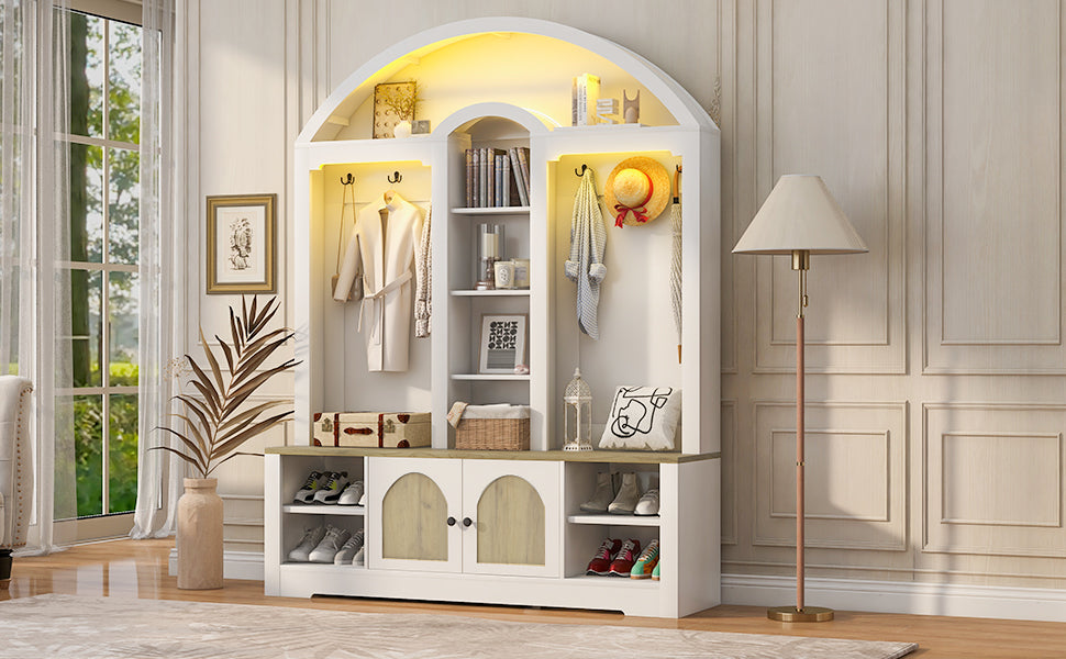Multi-functional wardrobe/entrance wardrobe, equipped with shoe racks, clothes hangers and hooks. Wardrobe - A wardrobe is made of sturdy medium-density fiberboard with modern design and practical sto