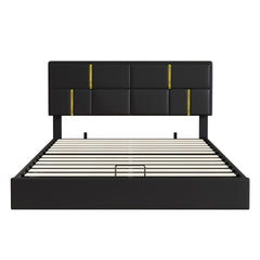 Queen Size Upholstered Platform Bed with Hydraulic Storage System,No Box Spring Needed,Black(Old SKU:N733P207778B)