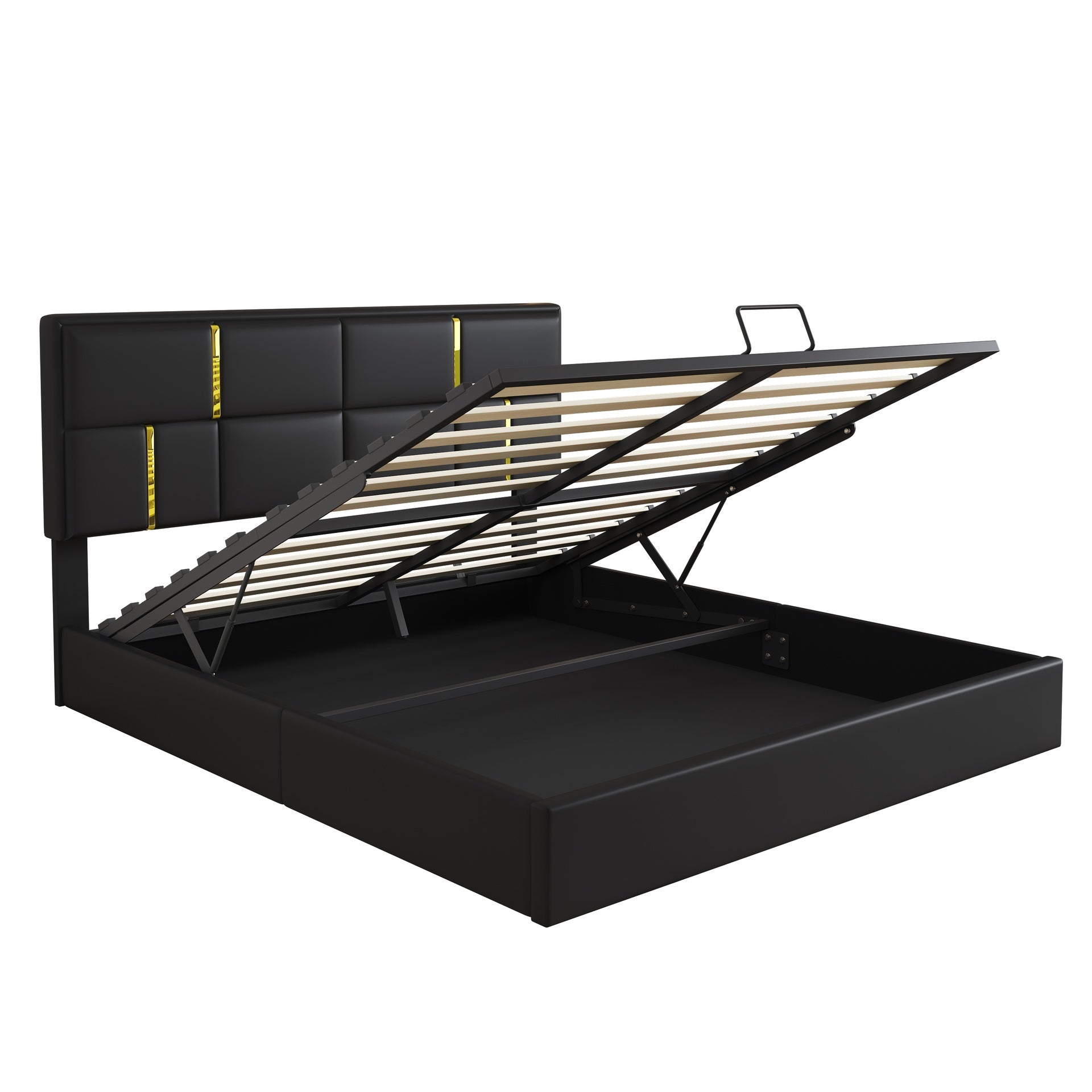 Queen Size Upholstered Platform Bed with Hydraulic Storage System,No Box Spring Needed,Black(Old SKU:N733P207778B)