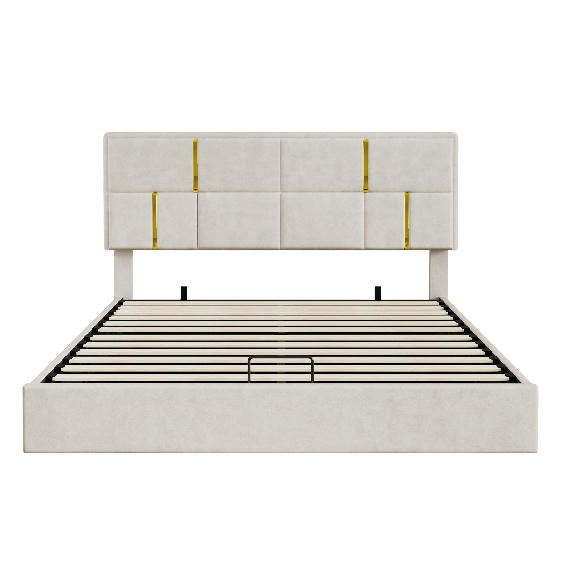 Queen Size Upholstered Platform Bed with Hydraulic Storage System,No Box Spring Needed,Beige