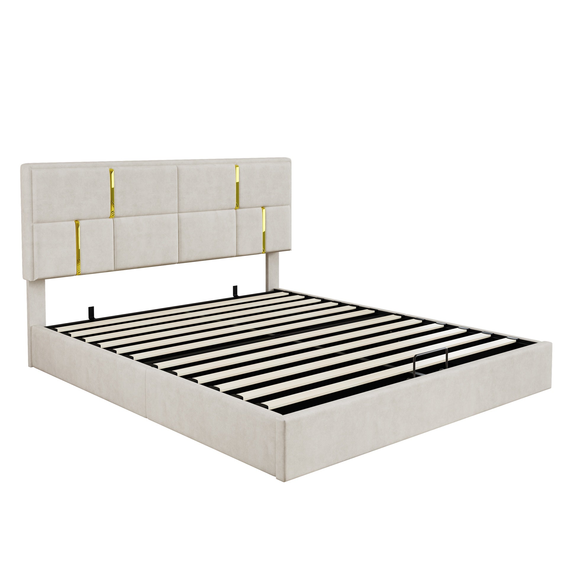 Queen Size Upholstered Platform Bed with Hydraulic Storage System,No Box Spring Needed,Beige