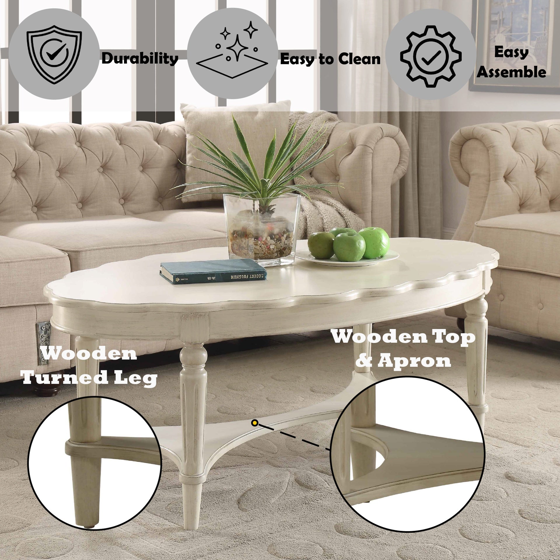Fordon French Antique White Finish Coffee Table