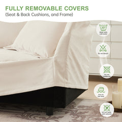 Slipcovered Sectional 2 Seater Sofa Couch with Convertible Ottoman, Wide and Deep Seat L Shaped Sofa with Detachable Cover and Soft Multiple Big Pillows, Chenille Fabric, Cream