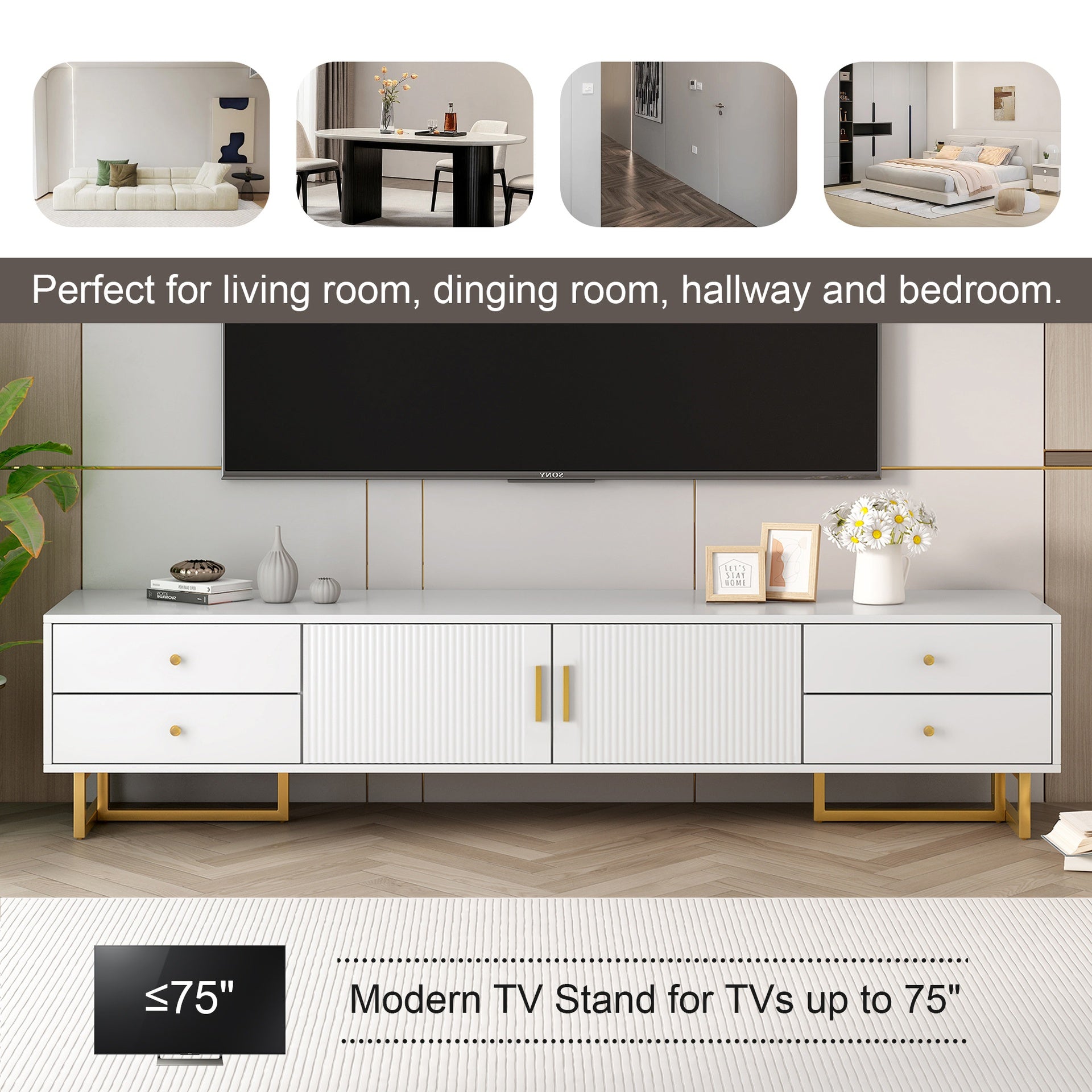 VIBE HAUS TV Stand for 65+ Inch TV, Entertainment Center TV Media Console Table, Modern TV Stand with Storage, TV Console Cabinet Furniture for Living Room