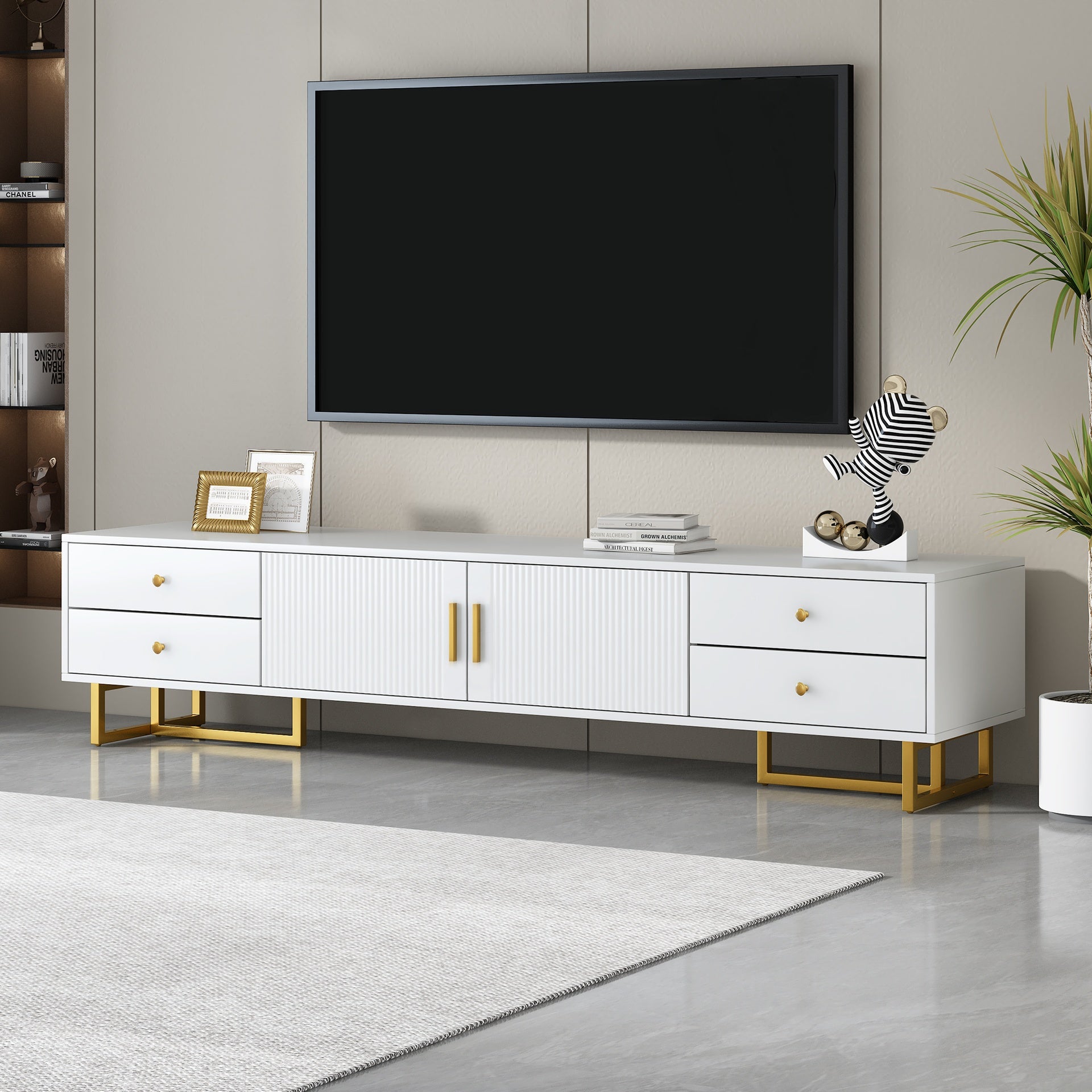 VIBE HAUS TV Stand for 65+ Inch TV, Entertainment Center TV Media Console Table, Modern TV Stand with Storage, TV Console Cabinet Furniture for Living Room