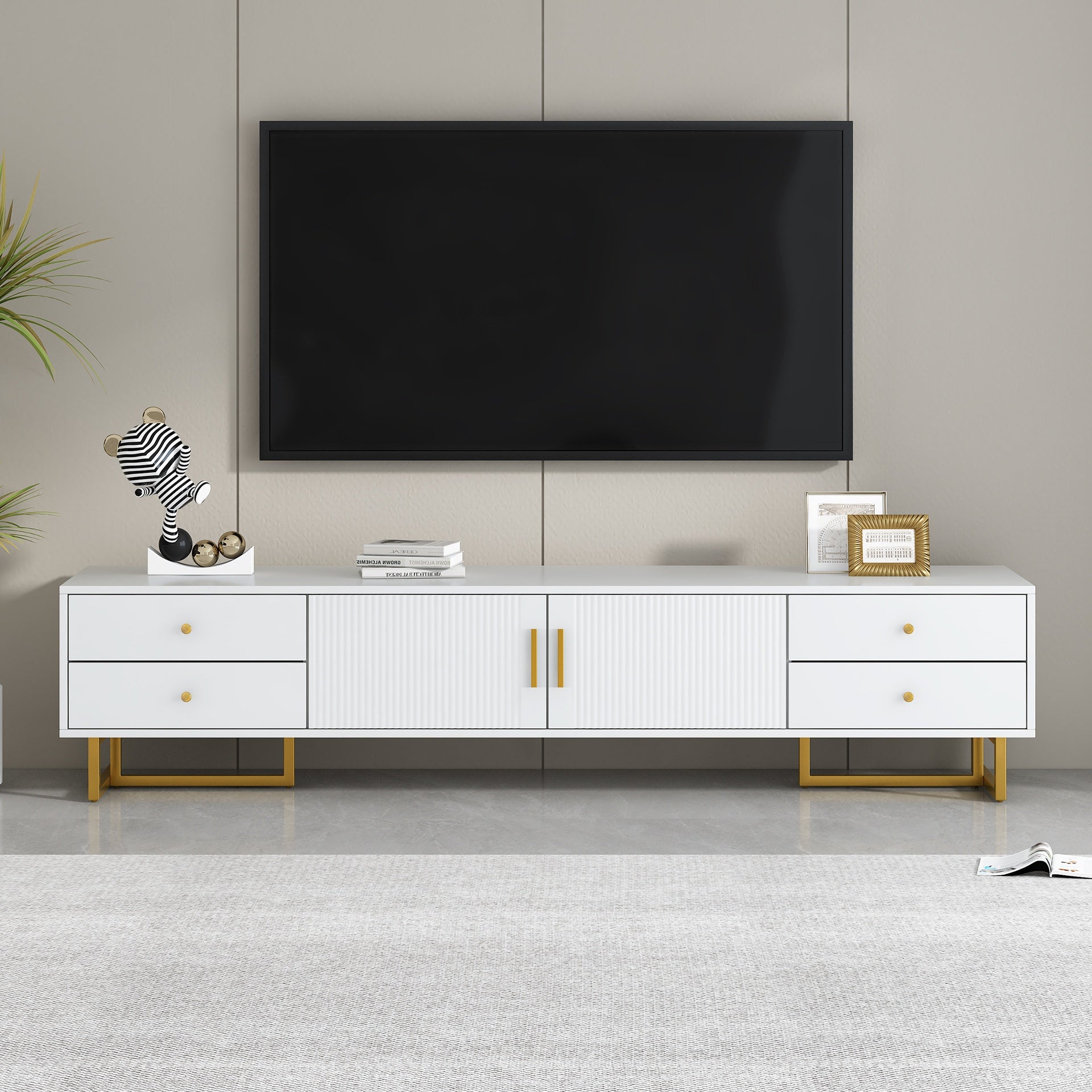 VIBE HAUS TV Stand for 65+ Inch TV, Entertainment Center TV Media Console Table, Modern TV Stand with Storage, TV Console Cabinet Furniture for Living Room