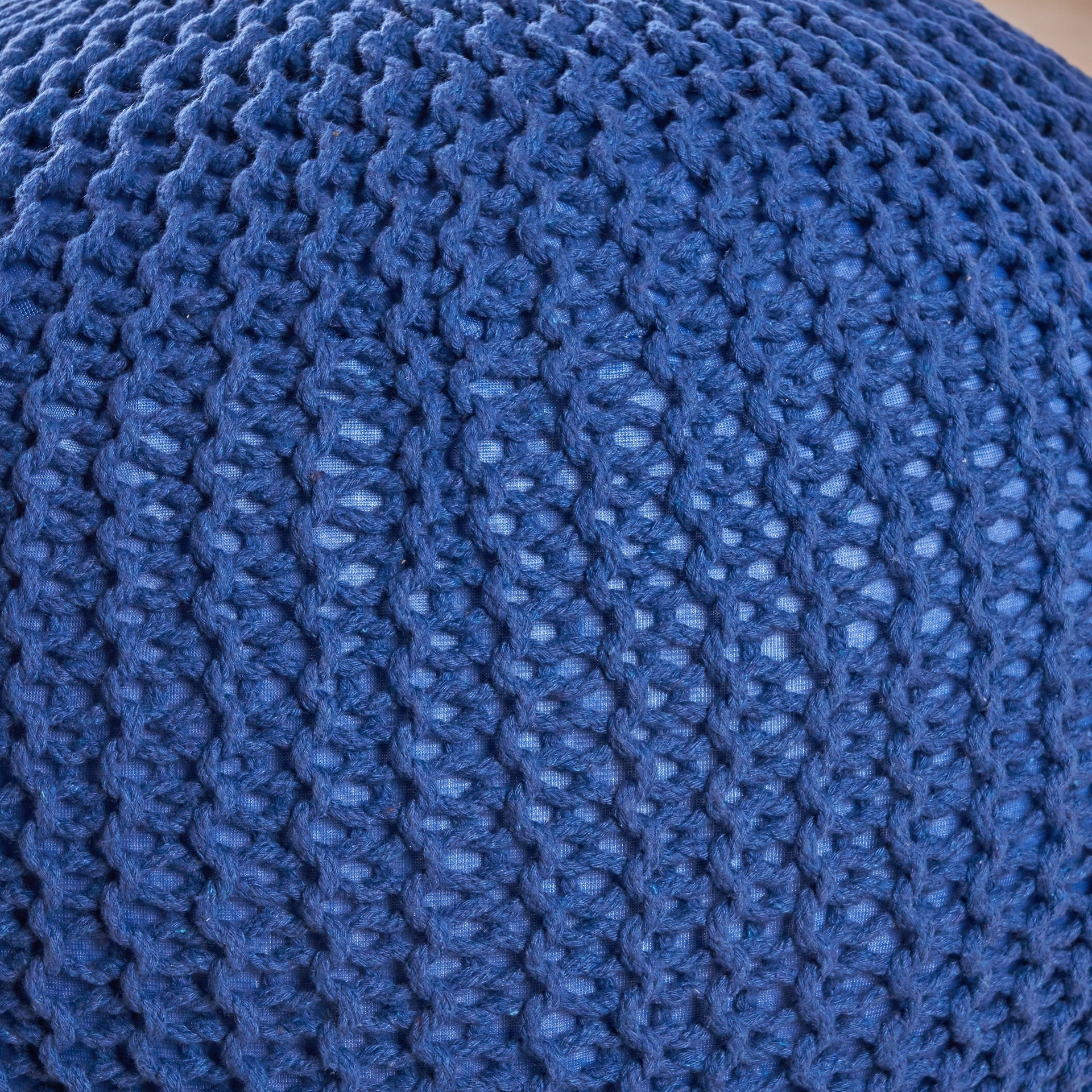 Bordeaux  Knitted Cotton Round Pouf, Navy Blue