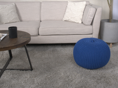 Bordeaux  Knitted Cotton Round Pouf, Navy Blue