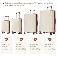 Hardshell Luggage Sets 6 Piece Suitcase Set, Expandable Lightweight Suitcases with Dual Wheels, TSA Lock for Men Women, White Brown