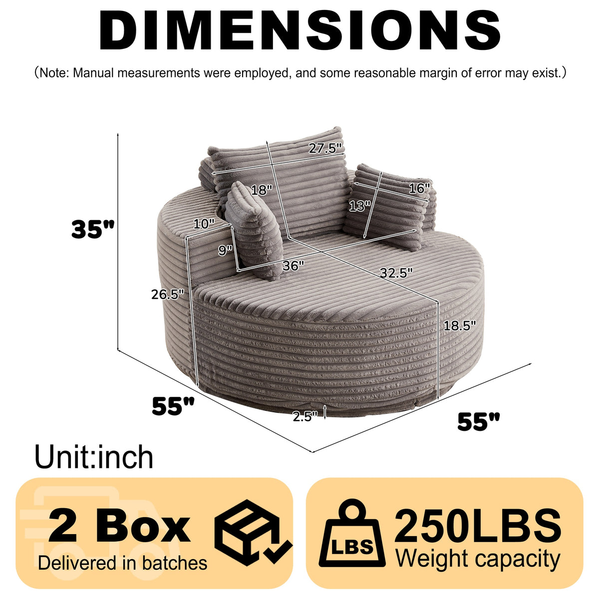 55''L Corduroy Foam Single Swivel Chair, Fluffy Modern Sleeper, 360 Degree Swivel Chair for Living Room, Bedroom, Lounge and Projection Room
